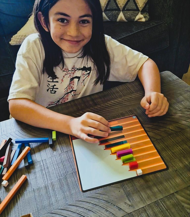 student playing math game